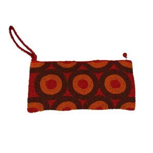 Masai All Beaded orange brown red circles zip pouch wristlet purse bag